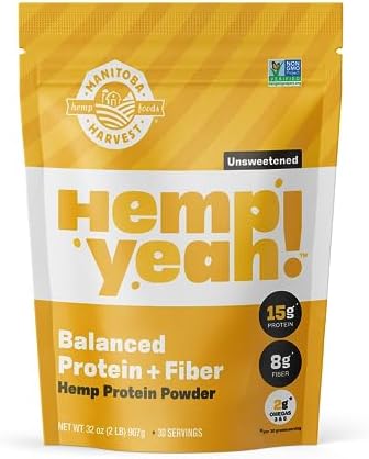 Manitoba Harvest Hemp Yeah! Balanced Protein + Fiber Powder, Unsweetened, Keto Pleasant, Preservative Free, Non GMO, 32 Ounce (Pack of 1)